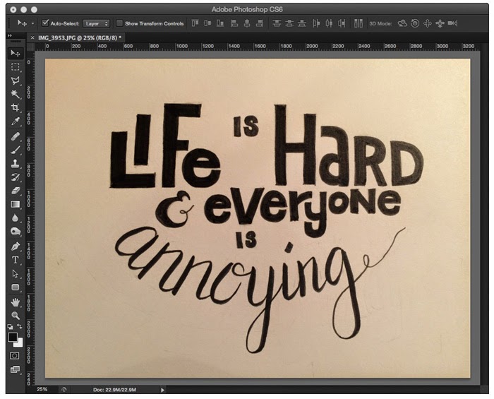 Open your hand lettering photo in Photoshop - Paper to Digital, how to Digitize your hand lettering using photoshop and illustrator